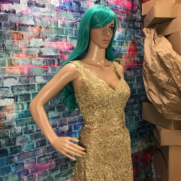 SHERRI HILL #51192 2pc ✨Gold✨ Lace Gown! - Picture 4 of 8